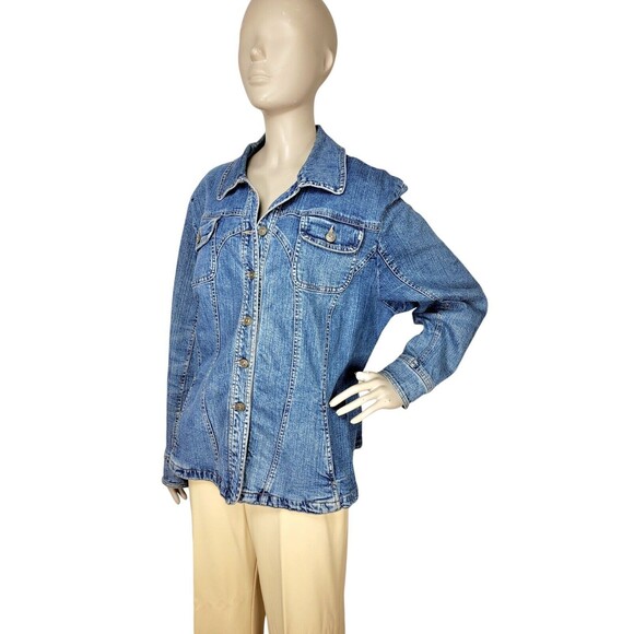 Vintage 90s Y2K Blue Rhinestone Button Denim Trucker Jean Shacket Plus Size 2X - Picture 8 of 10